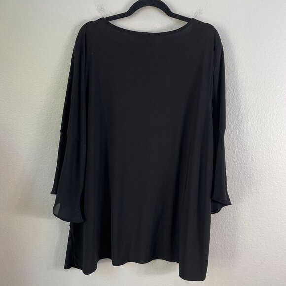Roz & Ali Womens Plus 3X Black Tunic Top Bell Sleeves Blouse Shirt Round Neck - Picture 11 of 11